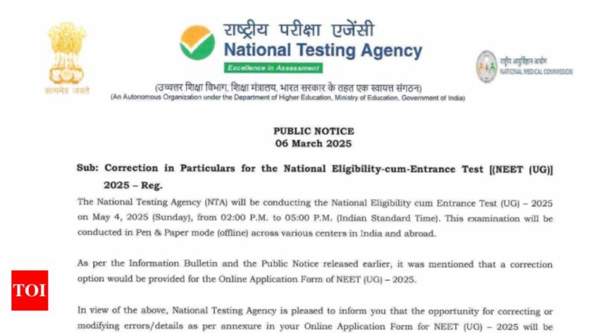 NTA issues important notice regarding NEET UG 2025 correction window, check details here