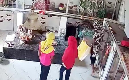 भूतेश्वर महादेव मंदिर में लड़कियों ने मंदिर से चुराई दानपेटी, वारदात CCTV कैमरे में कैद