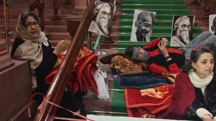संसद में VB-G RAM-G बिल की मंजूरी: टीएमसी सांसदों का कंबल बिछाकर धरना, गांधीजी के अपमान का आरोप