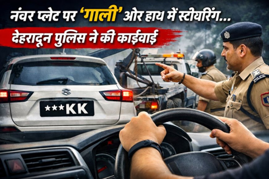 दून पुलिस का ‘फेयरवेल’ गिफ्ट: नंबर प्लेट पर ‘गाली’ और हाथ में स्टीयरिंग…
