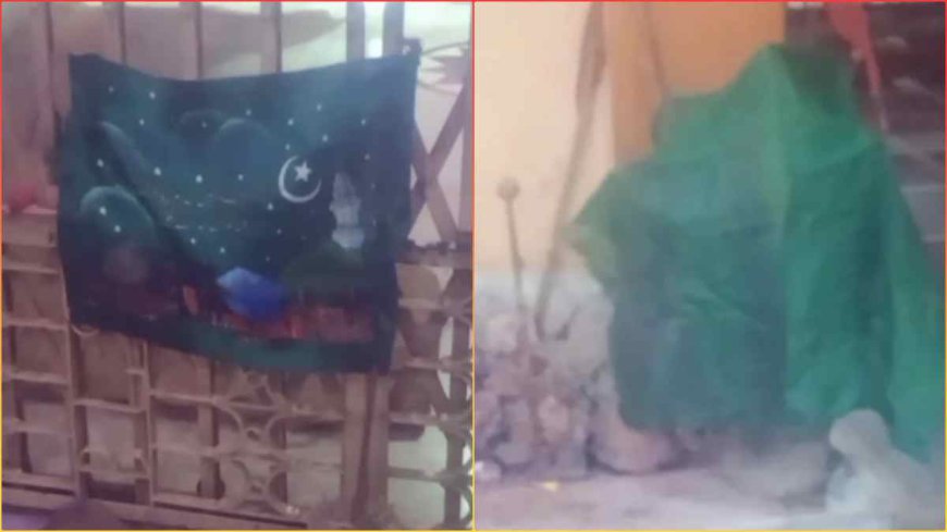 दुर्गा मंदिर में इस्लाम का झंडा: माता के त्रिशूल के पास रखा हरा कपड़ा, धार्मिक आस्था से छेड़छाड़ पर ग्रामीणों में आक्रोश