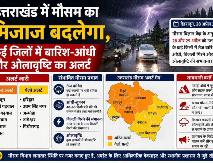 उत्तराखंड में मौसम का मिजाज बदलेगा, भारी बारिश और आंधी का अलर्ट