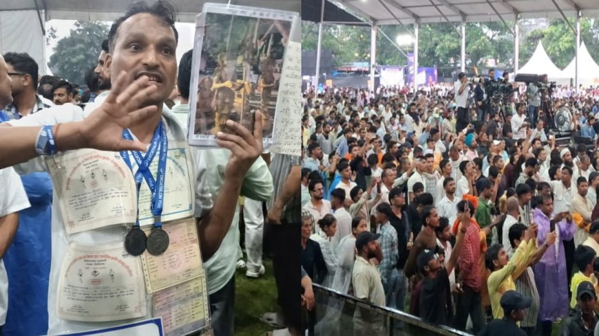 राहुल गांधी से मिलने पहुंचे युवक ने डिग्री की माला पहनकर बेरोजगारी और पेपर लीक के मुद्दे उठाए