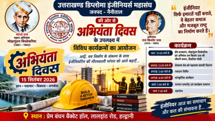 अभियंता दिवस 2026: हल्द्वानी में होगा भव्य समारोह