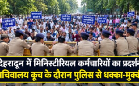 देहरादून में मिनिस्टीरियल कर्मचारियों का प्रदर्शन, पुलिस से संघर्ष के बीच उठी 12 मांगें