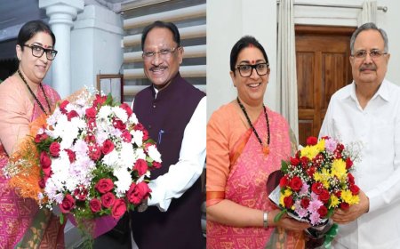 भाजपा प्रदेश प्रभारी स्मृति ईरानी ने CM साय और विधानसभा अध्यक्ष डॉ. रमन सिंह से की मुलाकात, महत्वपूर्ण विषयों पर हुई चर्चा