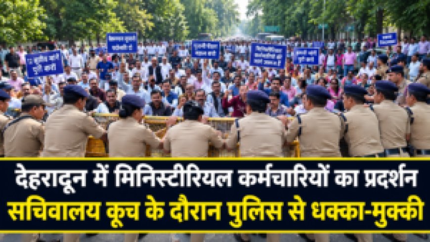 देहरादून में मिनिस्टीरियल कर्मचारियों का प्रदर्शन, पुलिस से संघर्ष के बीच उठी 12 मांगें